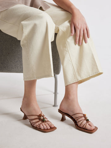 PAZZION, Shevone Bead Knot Sandal Heels, Brown